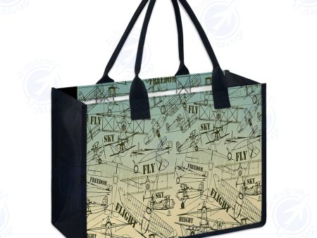 Retro Airplanes & Text Designed Special Canvas Bags Hot on Sale