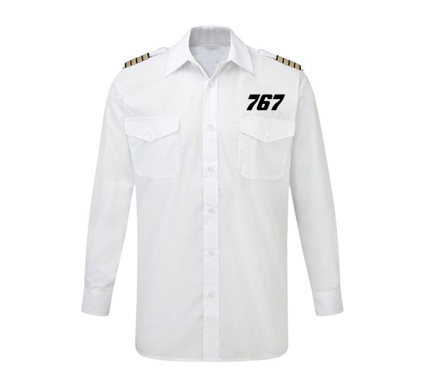 767 Flat Text Designed Long Sleeve Pilot Shirts on Sale