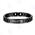 Pilot & Stripes (3 Lines) Designed Stainless Steel Chain Bracelets on Sale