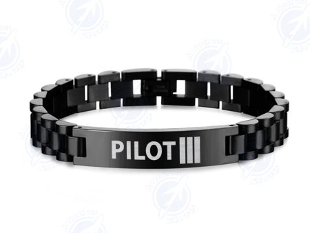 Pilot & Stripes (3 Lines) Designed Stainless Steel Chain Bracelets on Sale