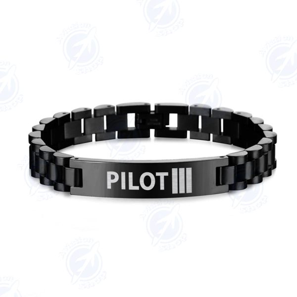 Pilot & Stripes (3 Lines) Designed Stainless Steel Chain Bracelets on Sale