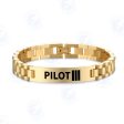 Pilot & Stripes (3 Lines) Designed Stainless Steel Chain Bracelets on Sale