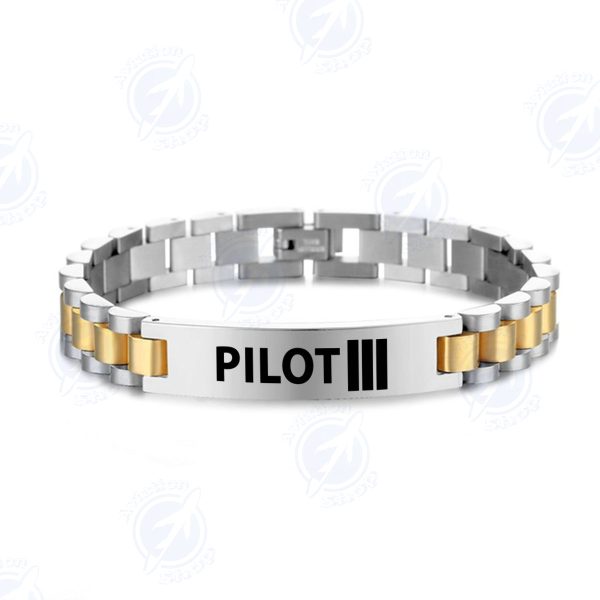 Pilot & Stripes (3 Lines) Designed Stainless Steel Chain Bracelets on Sale