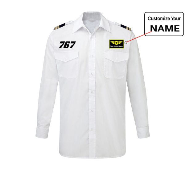 767 Flat Text Designed Long Sleeve Pilot Shirts on Sale