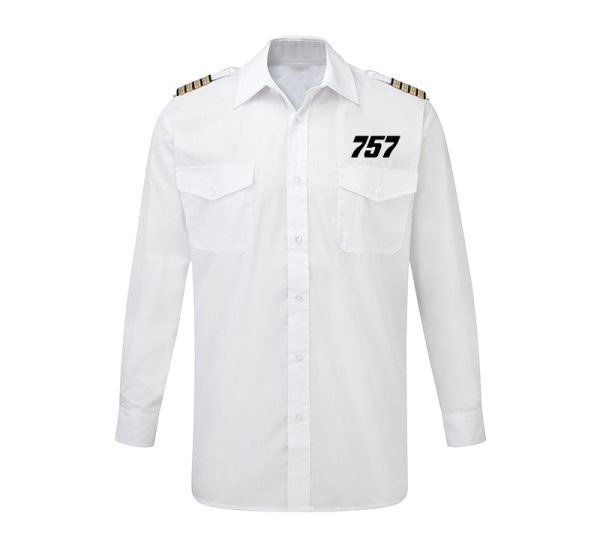 757 Flat Text Designed Long Sleeve Pilot Shirts Hot on Sale