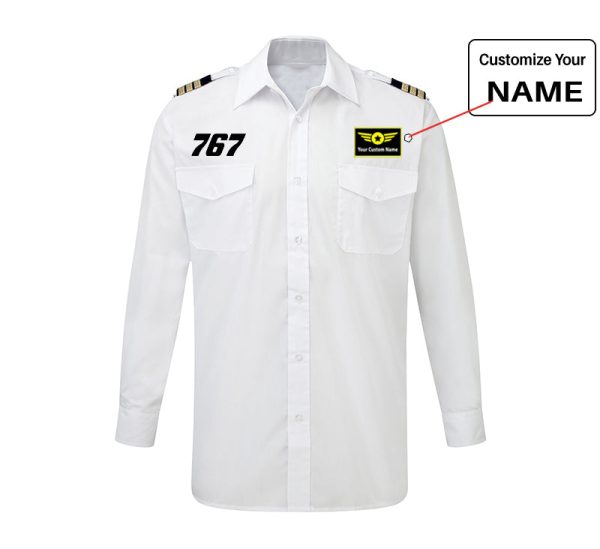 767 Flat Text Designed Long Sleeve Pilot Shirts on Sale