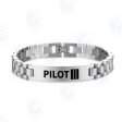 Pilot & Stripes (3 Lines) Designed Stainless Steel Chain Bracelets on Sale