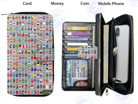 220 World s Flags Designed Leather Long Zipper Wallets Hot on Sale