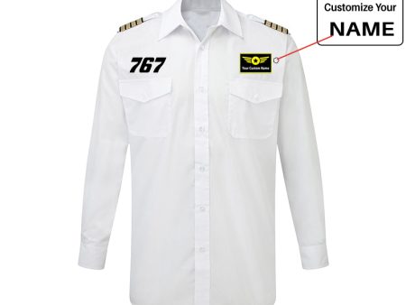 767 Flat Text Designed Long Sleeve Pilot Shirts on Sale